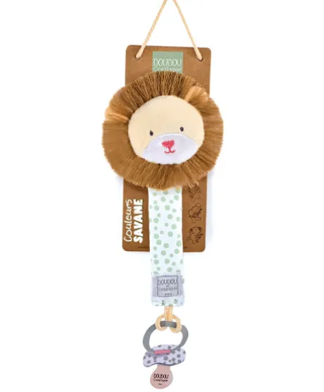 Attache sucette Lion - Couleurs Savane - 18 cm - Vert