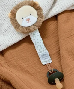 Attache sucette Lion - Couleurs Savane - 18 cm - Vert