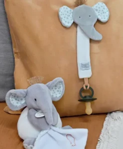 Attache sucette éléphant - 18 cm - gris clair