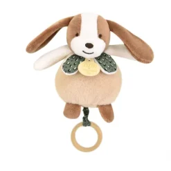 Boite a musique bebe - Chien marron et vert - 20 cm