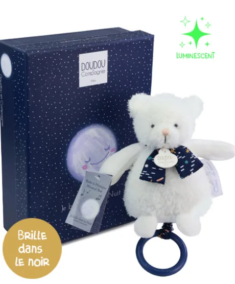 Boite a musique luminescente ours - 17 cm - Clair de Lune
