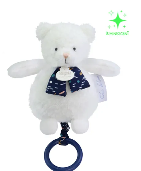 Boite a musique luminescente ours - 17 cm - Clair de Lune