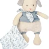 Chien peluche beige avec mouchoir bleu en coton BIO - 22 cm