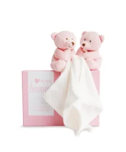 Coffret cadeau de 2 doudous mouchoir Ours roses