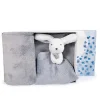 Coffret cadeau naissance plaid et Doudou Lapin Happy Glossy - 70 x 100 cm