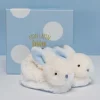 Coffret cadeau naissance chaussons lapin bleu avec hochet - 0/6 mois