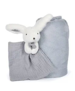 Coffret cadeau naissance plaid et Doudou Lapin Happy Glossy - 70 x 100 cm