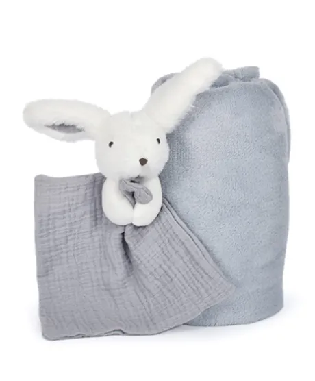 Coffret cadeau naissance plaid et Doudou Lapin Happy Glossy - 70 x 100 cm