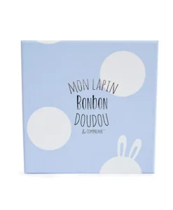 Coffret cadeau naissance chaussons lapin bleu avec hochet - 0/6 mois