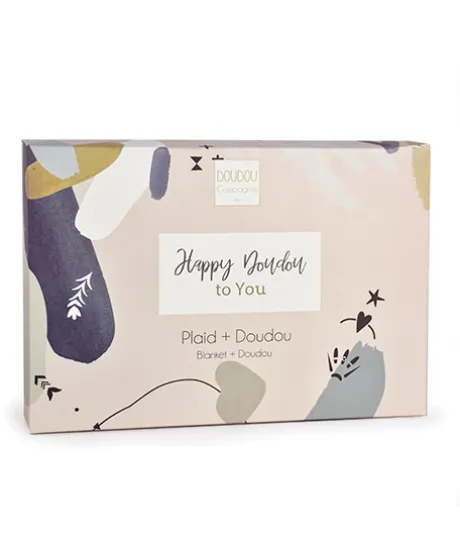 Coffret cadeau naissance plaid et Doudou Lapin Happy Wild - 70 x 100 cm