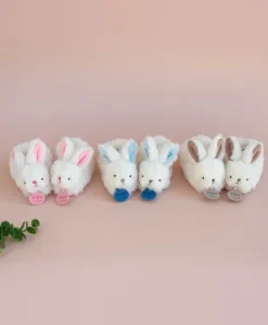 Coffret cadeau naissance chaussons lapin rose avec hochet - 0/6 mois