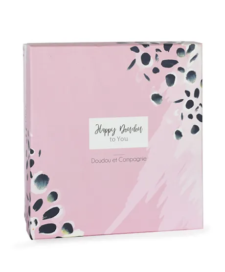Coffret Doudou carré Lapin rose - Happy Blush - 25 cm