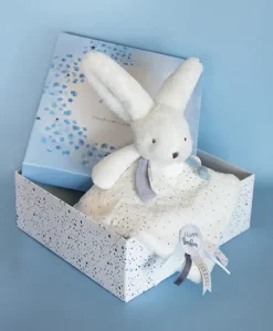 Coffret Doudou plat Lapin bleu - Happy Glossy - 25 cm