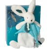 Coffret Doudou plat Lapin bleu - Happy Pop - 25 cm