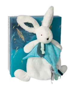 Coffret Doudou plat Lapin bleu - Happy Pop - 25 cm
