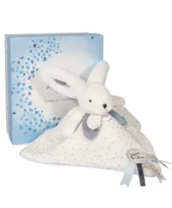 Coffret Doudou plat Lapin bleu - Happy Glossy - 25 cm