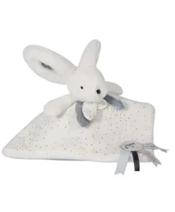 Coffret Doudou plat Lapin bleu - Happy Glossy - 25 cm