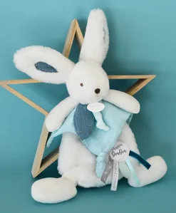 Coffret Doudou plat Lapin bleu - Happy Pop - 25 cm