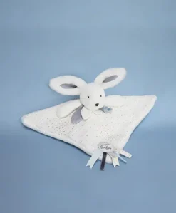 Coffret Doudou plat Lapin bleu - Happy Glossy - 25 cm