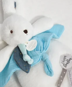 Coffret Doudou plat Lapin bleu - Happy Pop - 25 cm