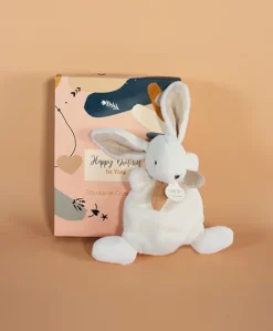 Coffret Mini Doudou plat Lapin beige - Happy Wild - 17 cm