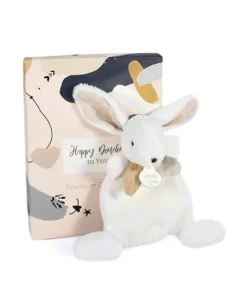 Coffret Mini Doudou plat Lapin beige - Happy Wild - 17 cm