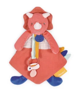 Coffret peluche dinosaure orange - Attache tetine Lou - 23 cm