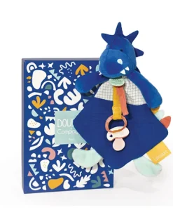 Coffret peluche dinosaure bleu- Attache tétine Sashou - 23  cm