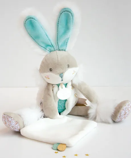 Coffret peluche lapin de sucre- lapin mouchoir vert - 31 cm