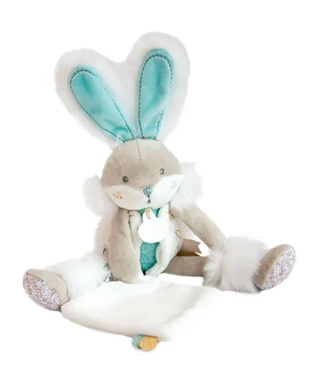 Coffret peluche lapin de sucre- lapin mouchoir vert - 31 cm