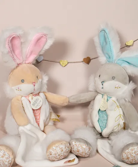 Coffret peluche lapin de sucre- lapin mouchoir vert - 31 cm