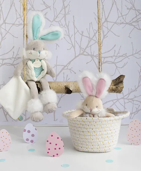 Coffret peluche lapin de sucre- lapin mouchoir vert - 31 cm