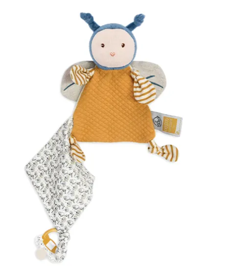 Doudou attache sucette abeille Pollen en coton BIO - 17 cm