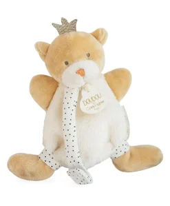 Doudou attache sucette ours Petit Roi marron - 15 cm