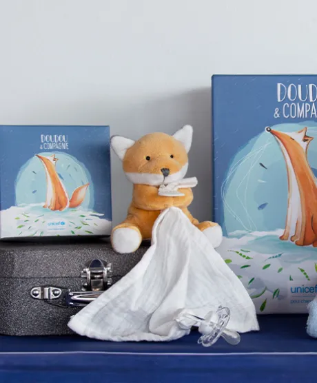 Doudou attache sucette peluche Renard - 12 cm - Unicef