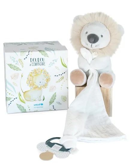 Doudou attache sucette peluche lion - 12 cm - Unicef