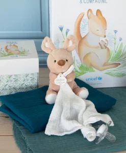 Doudou attache-sucette peluche kangourou - 12 cm - Unicef