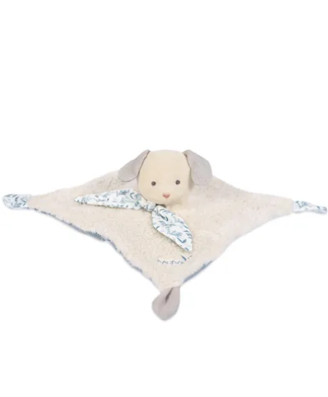 Doudou carré plat chien bleu en coton BIO - 25 cm