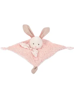 Doudou carré plat lapin rose en coton BIO - 25 cm