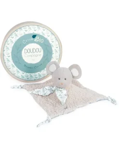 Doudou carré plat Souris grise en coton BIO- 25 cm