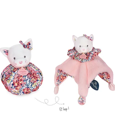 Doudou Chat rose - Cocon - Balle d'éveil - 3 EN 1