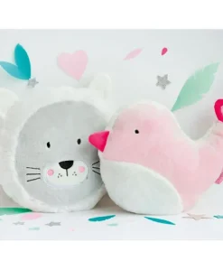 Doudou coussin oiseau rose