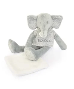 Doudou Elephant gris avec mouchoir - Sweety - 25 cm