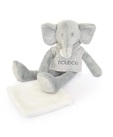 Doudou Elephant gris avec mouchoir - Sweety - 25 cm