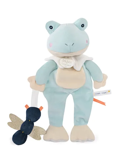 Doudou grenouille verte avec libellule - "Ma petite grenouille"