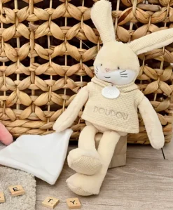 Doudou Lapin beige avec mouchoir - Sweety - 25 cm