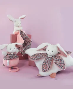Doudou LAPIN blanc avec pétales - BOH'AIME -