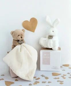 Doudou lapin mouchoir - 10 cm - Boite fleur