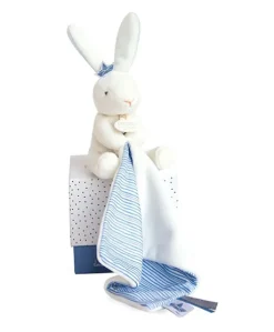 Doudou lapin mouchoir bleu lapin matelot - 10 cm