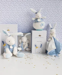 Doudou lapin mouchoir bleu lapin matelot - 10 cm